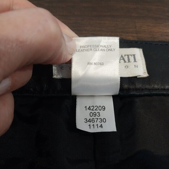 Hugo Buscati 100% Authentic Leather Pants Women 16 TALL Black Straight Unhemmed - Picture 11 of 11